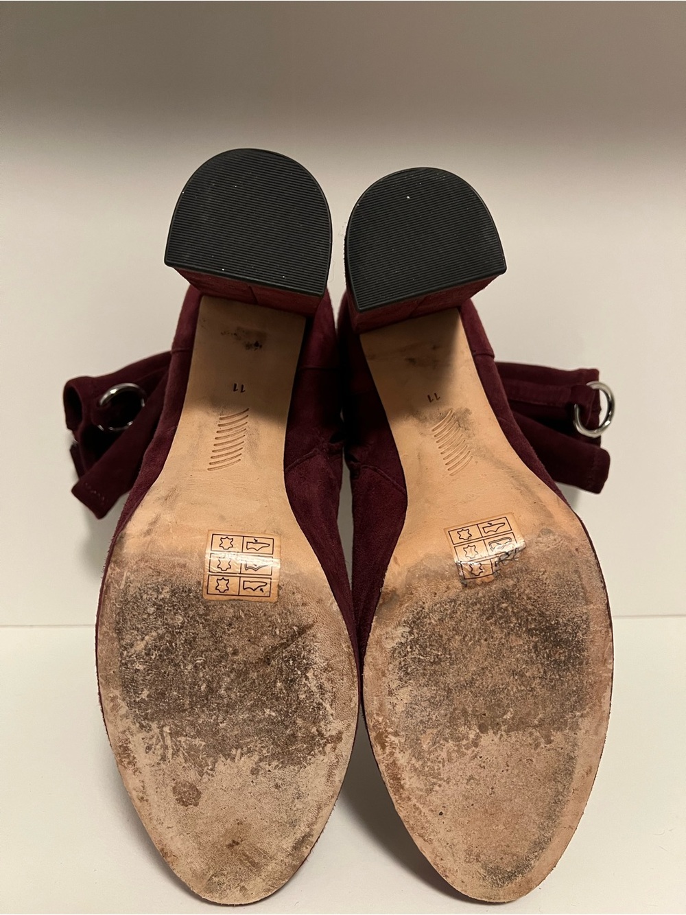 PAIGE Burgundy Suede Fold-Over Block Heel Ankle Boots - Picture 5 of 5